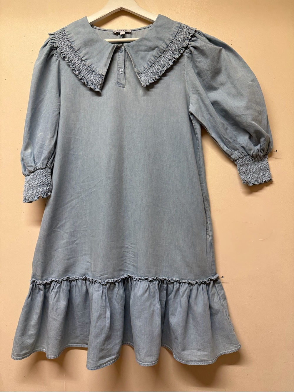 Yakira Bella Denim Dress with Collar Babydoll Light Wash Sz M